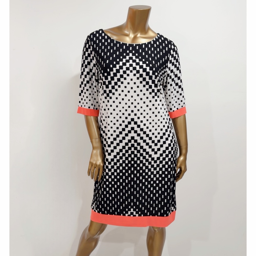 Signature Camryn Women's Multicolor Geo Print Short Sleeve Shift Dress Size 14P